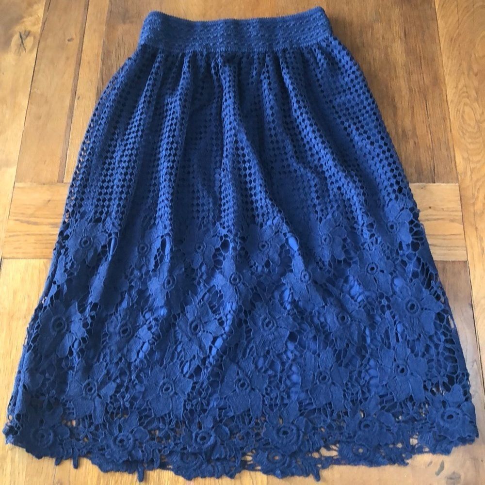 Women's Navy Crochet Midi Skirt